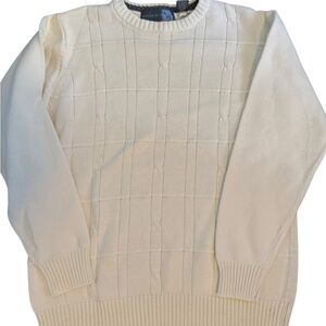 Oscar de la Renta Men’s Ivory Cable Grid Crewneck Sweater | Luxury Fall Knit MED